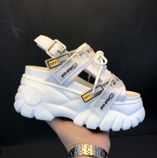 

2019 summer chunky sandals women 8cm wedge high heels shoes female buckle platform leather casual summer slippers woman sandal cj16457536, Black