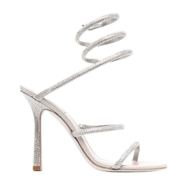 

designers rene caovilla stiletto heels sandals cleo wraparound rhinestone heeled sandals dress shoe ladies slipers rhinestone studded shoes, Black