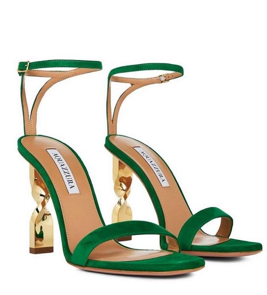 

summer luxury twist sandals shoes aquazzura golden twisted stilleto heels women suede leatjer party wedding dress lady high heels eu35-43 wi, Black