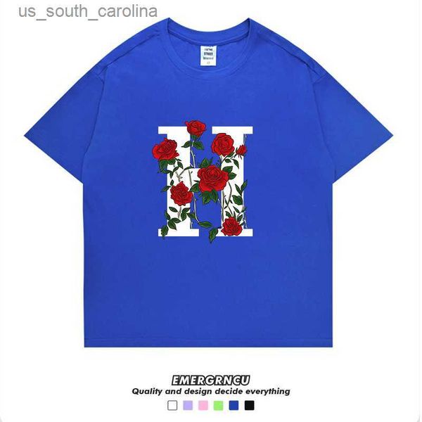 

women's t-shirt 2023 new designer men's t-shirts streetwear print rose cotton tee shirt men women short-sleeve casual summer bran, White