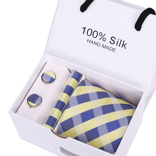 

plaid tie silk tie handkerchief cufflinks men's jacquard woven classic business black tie cufflinks handkerchiefs 4 pieces designer tie, Blue;purple
