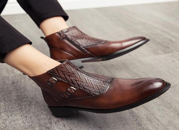 

dress shoes brand men boots pu leather vintage fashion mens zip winter autumn ankle military motocycle for5207725, Black
