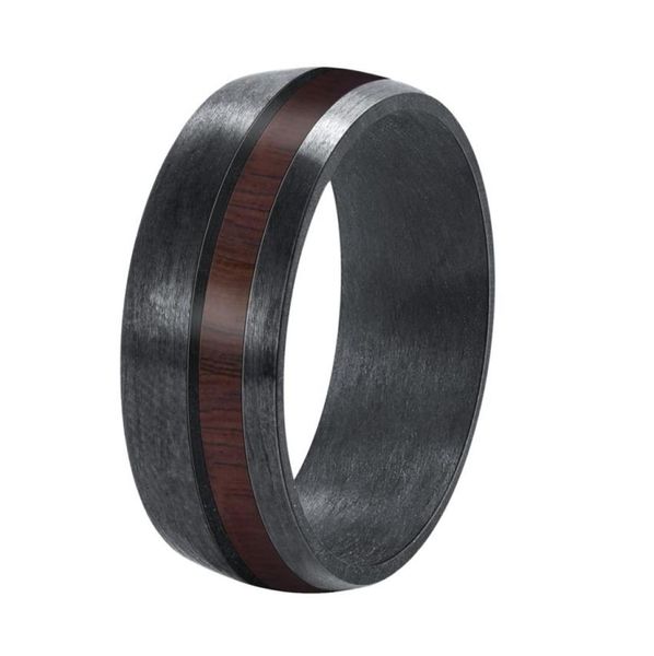 

2021 8mm width black color carbon fiber for man matte finishing inlay natural wood men039s finger rings comfort fit6518650, Silver