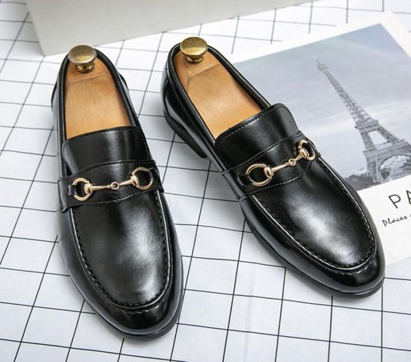 

luxurious men shoes moccasins loafer shoes men casual leather metal buckle shoes slip on mens dress platform3363966, Black