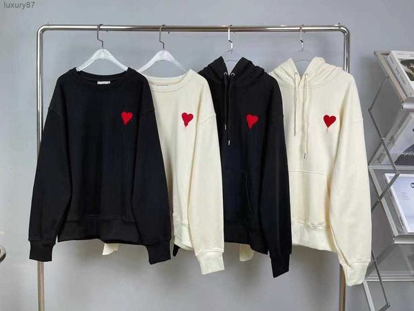 

hoodie male and female designers amis paris hooded highs quality sweater embroidered red love spring round neck jumper couple sweatshirts, Black