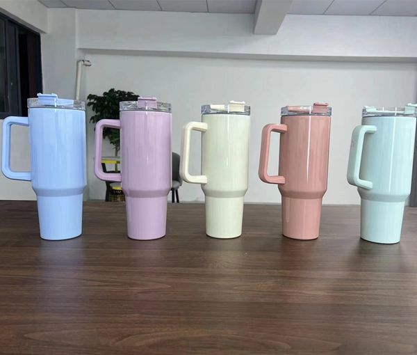 

wholesale 40oz sublimation handle tumblers colorful blank stainless steel water bottles double insulated heat transfer cups glasses mugs a12