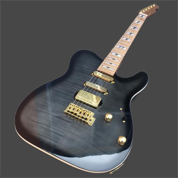 

tl solid wood 6-string electric guitar, high-end custom instrument, golden metal, glossy finish, blue stripe, china factor