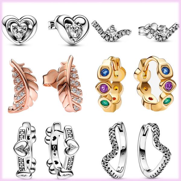 

925 sterling silver pandora ear ring floating feather radiation heart earrings suitable for women's gift jewelry fashion accessories de