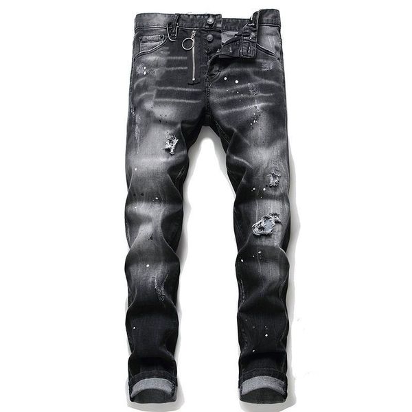 

designer mens embroidered badge jeans men new personality printed small foot pants fashion trend slim men streetwear pants, Blue