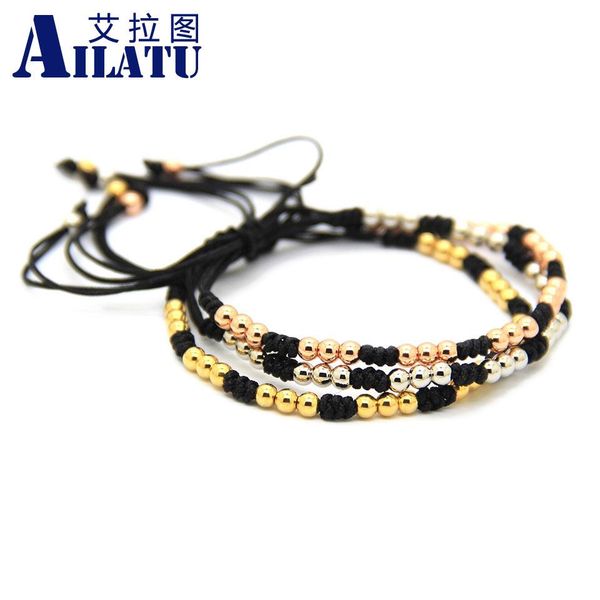 

bangle ailatu new men's bracelets braided with 4mm stainless steel beads, Black