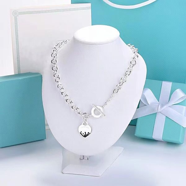 

new fashion peach heart women's necklace classic brand colorful pendant girl valentine's day jewelry gift with box, Silver