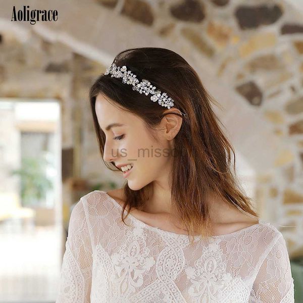 

other fashion accessories 2023 new aoligrace pearls flower wedding bride headband handmade crystal hair vine hairband bridal hair accessorie, Silver