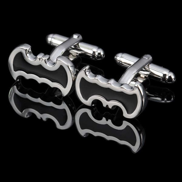 

cuff links super hero style black enamel bat men's brand wholesale jewelry cufflinks delivery g220525, Silver