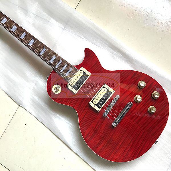 

the red electric guitar has a great tone and is great for the show , ing