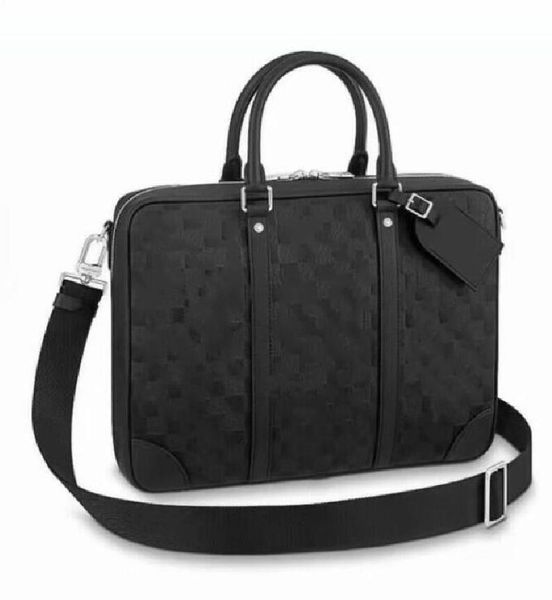 

brand men shoulder briefcase black brown leather designer handbag business mens lapbag messenger bag black embossed grid color n50072