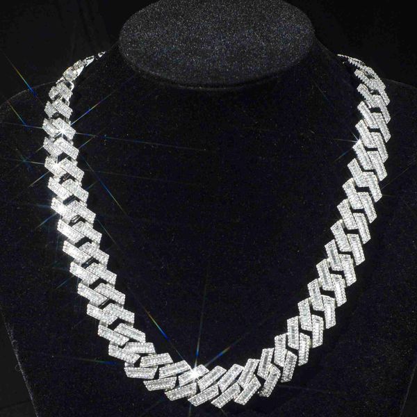 

factory custom heavy big hip hop rapper 12mm 14mm 15mm 18mm vvs moissanite baguette diamond cuban link chain bracelet 925 silver
