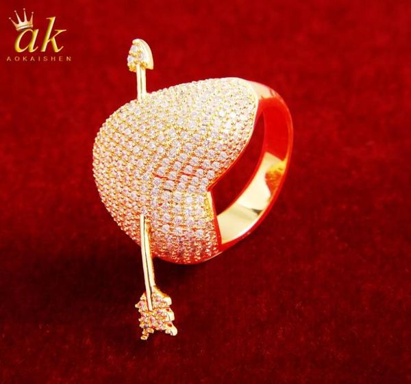 

aokaishen couples ring for men arrow heart real gold plated hip hop jewelry valentines day gift 2022 trend2176956, Silver