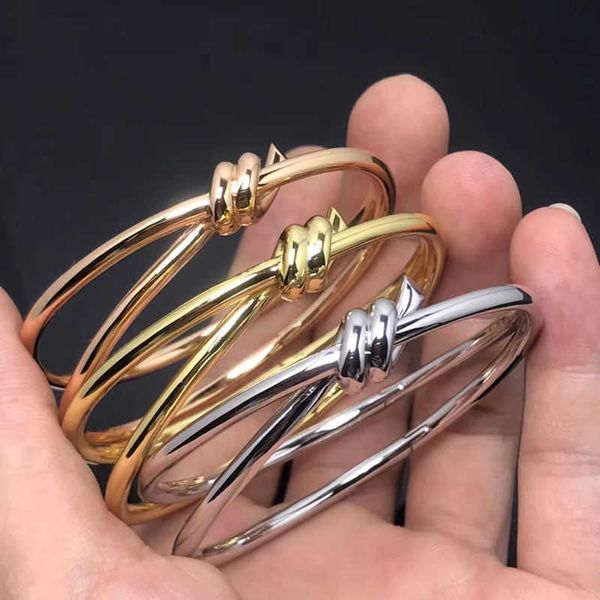 

factory designer t bangle 925 sterling silver bracelet women's knot bracelet inlaid with electroplated 18k rose gold fashion personalit, Black