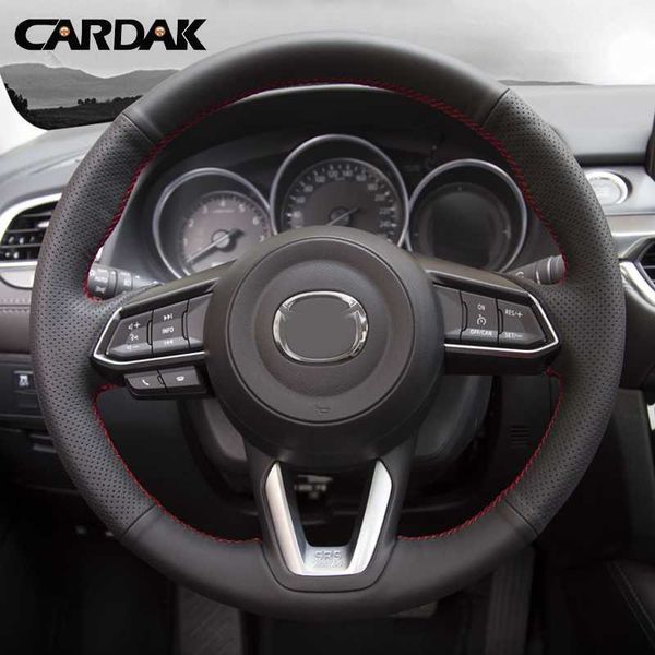 

steering wheel covers cardak black artificial leather hand-stitched car steering wheel cover for mazda cx-3 cx3 cx-5 cx5 2017 2018 car steer