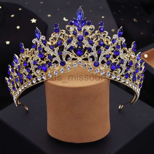 

other fashion accessories baroque blue crystal wedding crown princess queen tiaras bridal hair jewelry prom diadem for women bride headdress, Silver