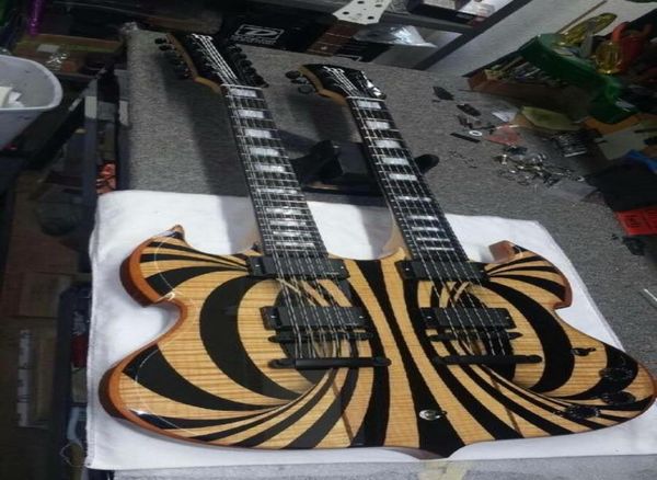 

new wylde audio barbarian double neck electric guitar 12 6 strings gloss yellow black behemoth sg black hardware1899883