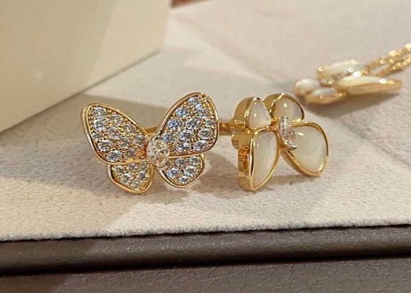 

double butterfly diamond s925 sterling silver female opening ring rose gold white fritillaria ring luxurys designers jewelry7199119