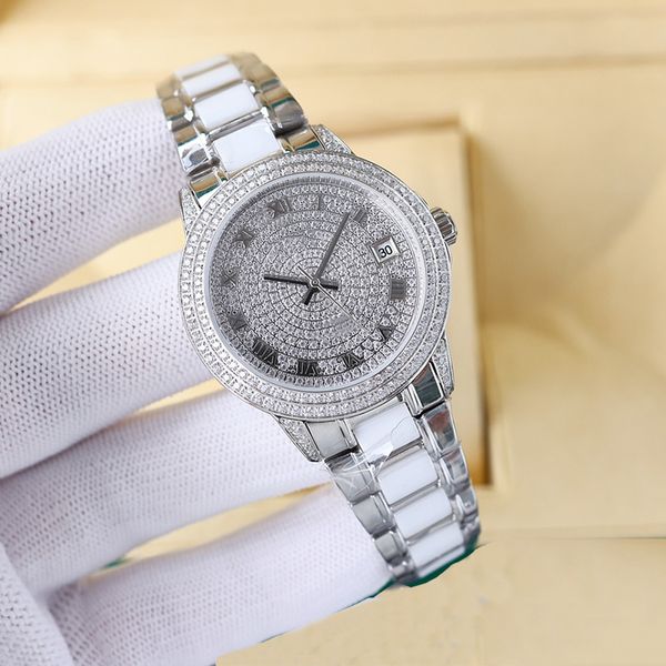 

diamond watch mens watch sapphire automatic mechanical watch ceramics leather strap waterproof design wristwatches montre de luxe, Slivery;brown