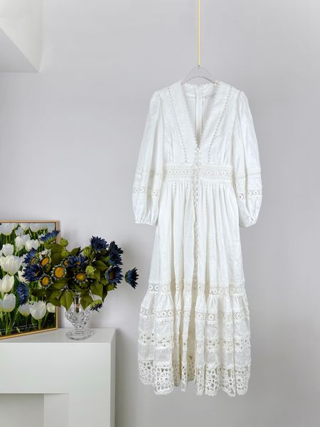 

casual dresses 2023 australian designer dress spring/summer new devi splice style v-neck bubble sleeve mid length dress, Black;gray