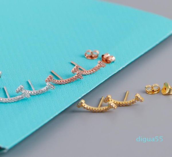 

fashion diamond t shape smile charms stud earrings s925 sterling silver jewelry rose gold female valentine039s day gift6327884, Golden;silver