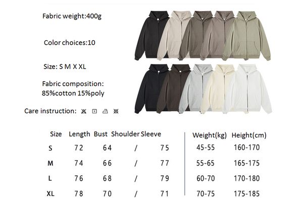 

custom logo screen print emboridery plain full zip up hoodie cotton/poly hoodie 400 gsm, Black