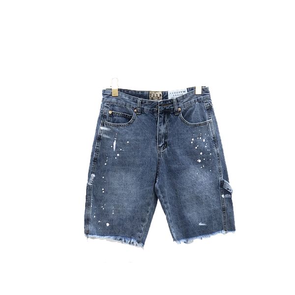 

luxury designer men's jeans shorts summer thin casual ripped stretch denim short pants hip hop fashion heavy fabric man jean, Blue