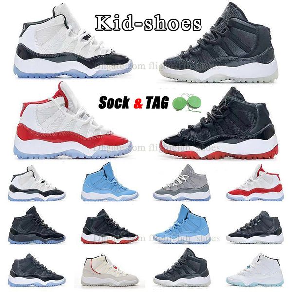 

2023 basketball shoes jumpman 11 infant kid shoes cherry bred kids sneaker boy and girl toddler cool grey pink snakeskin child shoe outdoor, Black