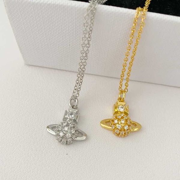 

the empress dowager vivienne's brass gold-plated simple versatile fashion saturn stereoscopic crystal necklace special price, Silver