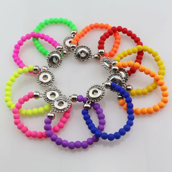 

bangle 12pc 10colors 15cm children 12mm metal snap metal button bracelets jewelry 6mm acrylic rubber beads bracelets for kids girls, Black