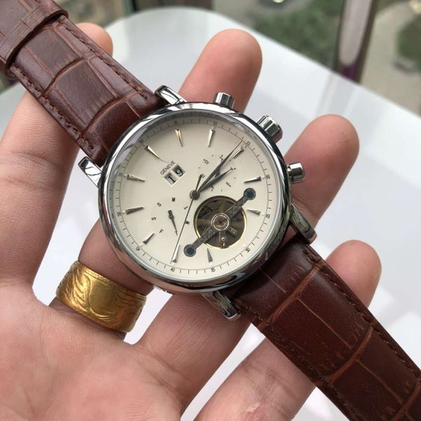 

luxurious mens pateks watches five needles tourbillon watch man mechanical business wrist watch aaa designer women wristwatches leather stra, Slivery;golden