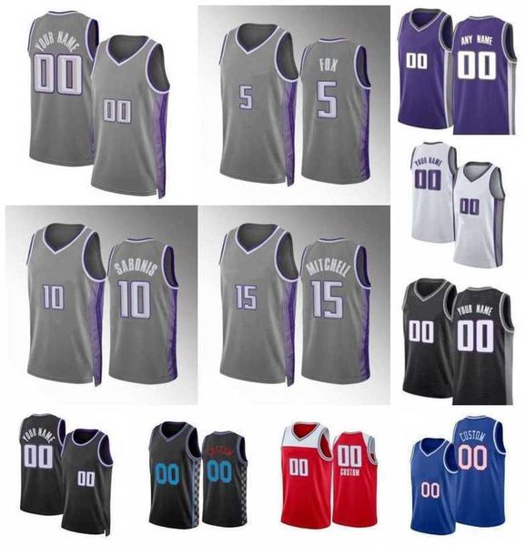 

custom new city printed basketball jerseys 13 keegan murray jersey de'aaron 5 fox 40 harrison barnes 10 domantas sabonis 15 davion mitc, Black;red