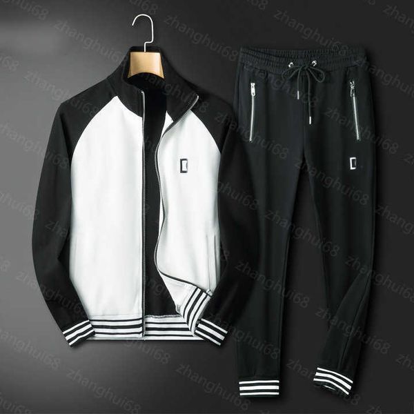 

23ss mens designer tracksuit mens tracksuit color matching stand collar embroidered zipper jacket elastic waist drawstring trousers set men, Gray