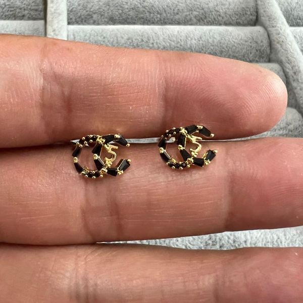 

16 mix styles women luxury designer studs cute size black diamonds titanium steel fashion couple earrings, Golden;silver