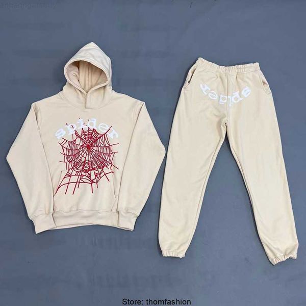 

young thug sp5der 555555 hoodies sweatshirt foam spider web print tracksuit hooded sweatshirts, Black