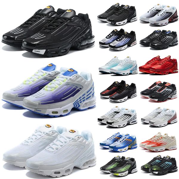 

tn plus 3 tuned iii mens sports shoes laser blue white leather obsidian hyper violet deep wolf grey ghost green tns requin triple black trai