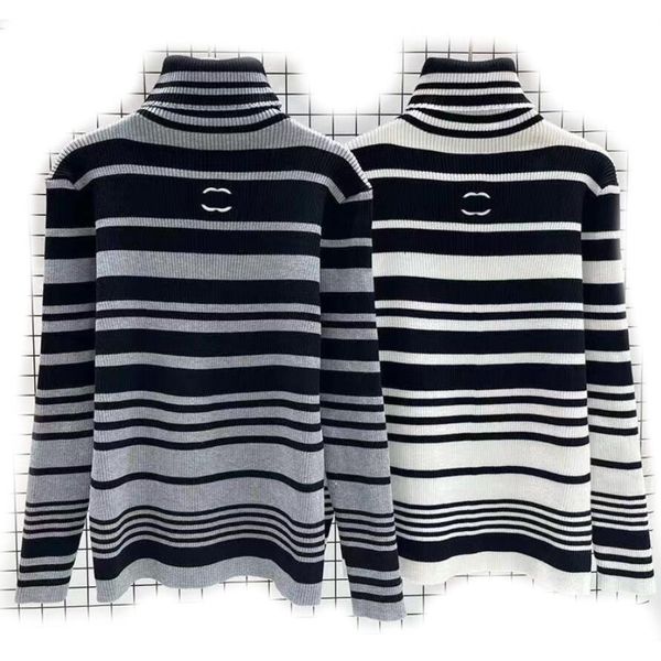 

spring french fashion designer womens knits high-end turtleneck monogram embroidery high stretch long-sleeved top, White