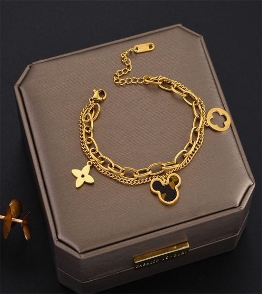 

four leaf clover bracelets designer jewelry set charm bracelet gold silver mother of pearl green flower chains link chain womens4963541, Golden;silver