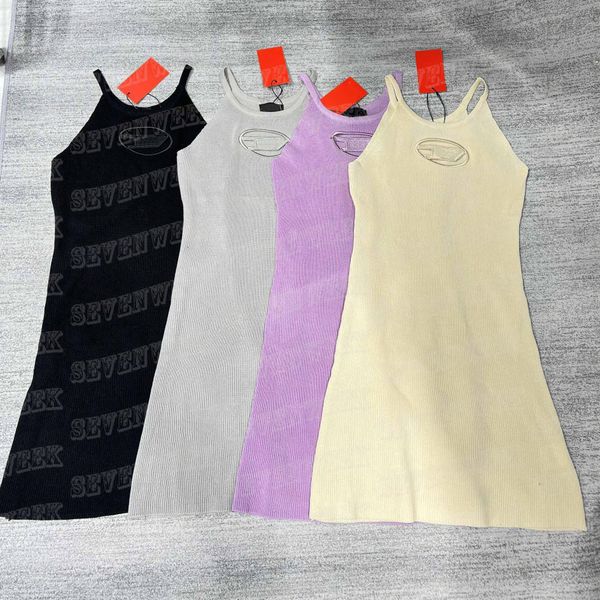 

womens sling dresses hollow letters knits skirts party nightclub design sleeveless vest dress for women, Black;gray