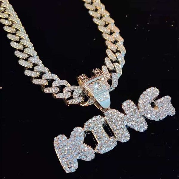 

men women hip hop king letter pendant necklace with 13mm miami cuban chain iced out bling hiphop necklaces fashion jewelry, Silver