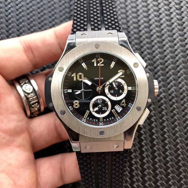 

soft 2022 new rubber strap sport mens watches ceramic bezel japanese vk quartz chronograph watch luxury bang montre de lux, Slivery;golden