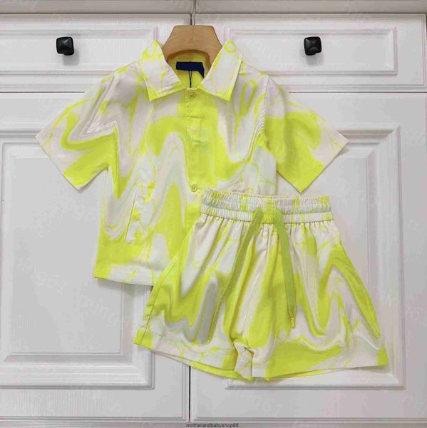 

set kid sets kids designer lapel four-leaf clover printing short sleeve shirt elastic waist drawstring shorts suit baby clothes, White