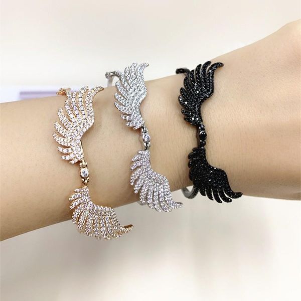 

bangle woman bracelets exclusive design flying movable wing bangles and bangles cubic zirconia feather golden jewelry gifts zk30, Black