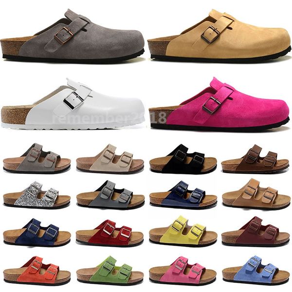 

new designer boston summer cork flat slippers fashion designs leather slippers favourite beach sandals casual shoes clogs for women men bag, White;red