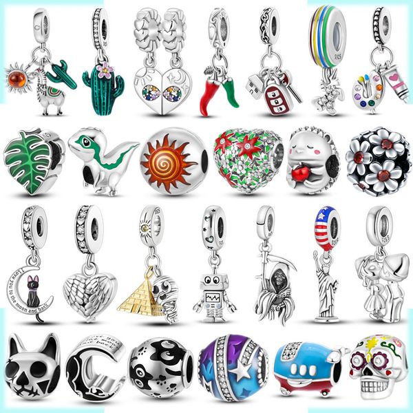 

925 sterling silver pandora dangle charm dinosaur halloween skull pendant is suitable for primitive ladies bracelets diy jewelry production, Bronze;silver