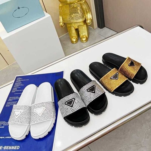 

designer slides slipper sandal shoes 2023 summer new water diamond face one piece slippers for wearing durable premium thick sole casual ver, Black